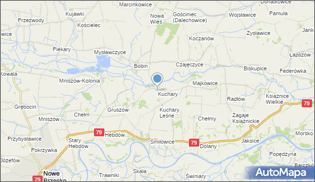 mapa Kuchary, Kuchary gmina Nowe Brzesko na mapie Targeo
